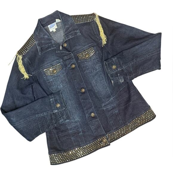 Y2K Gold Embellished Maximalist Glam Denim Sgt Pepper Jacket Womens Size S Edgy - Picture 2 of 7